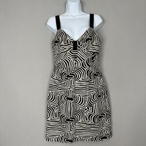 Trina Turk Womens Dress 6 Black Abstract Print Sheath Retro Groovy Cocktail